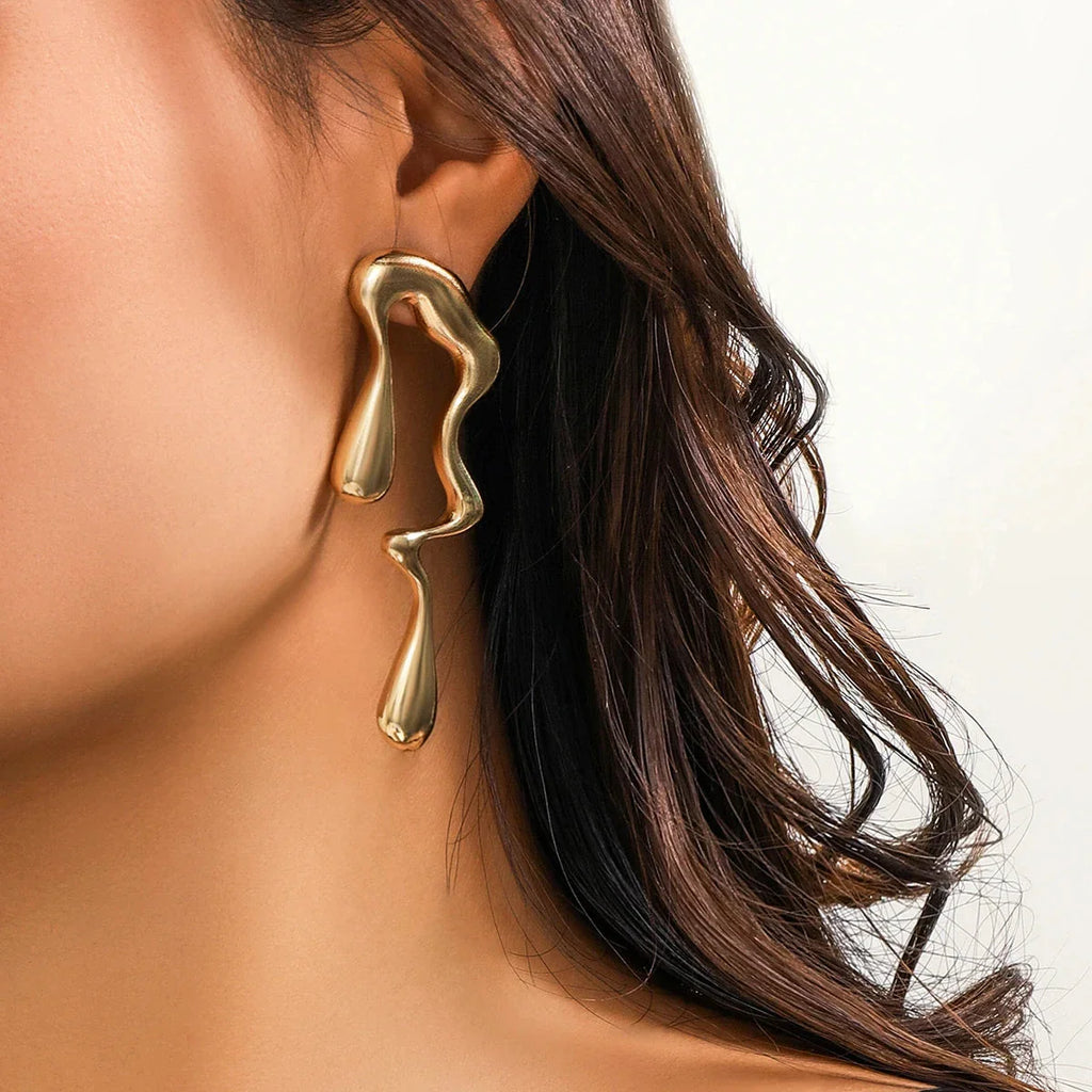 Boucles d'Oreilles Clou Goutte d'Eau Asymétrique or