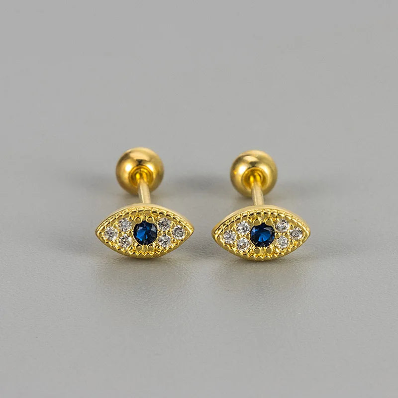 Boucles d'Oreilles Clou Contre le Mauvais Oeil en Strass or