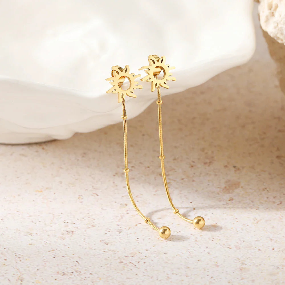 Boucles d'Oreilles Clou Pendantes Soleil or