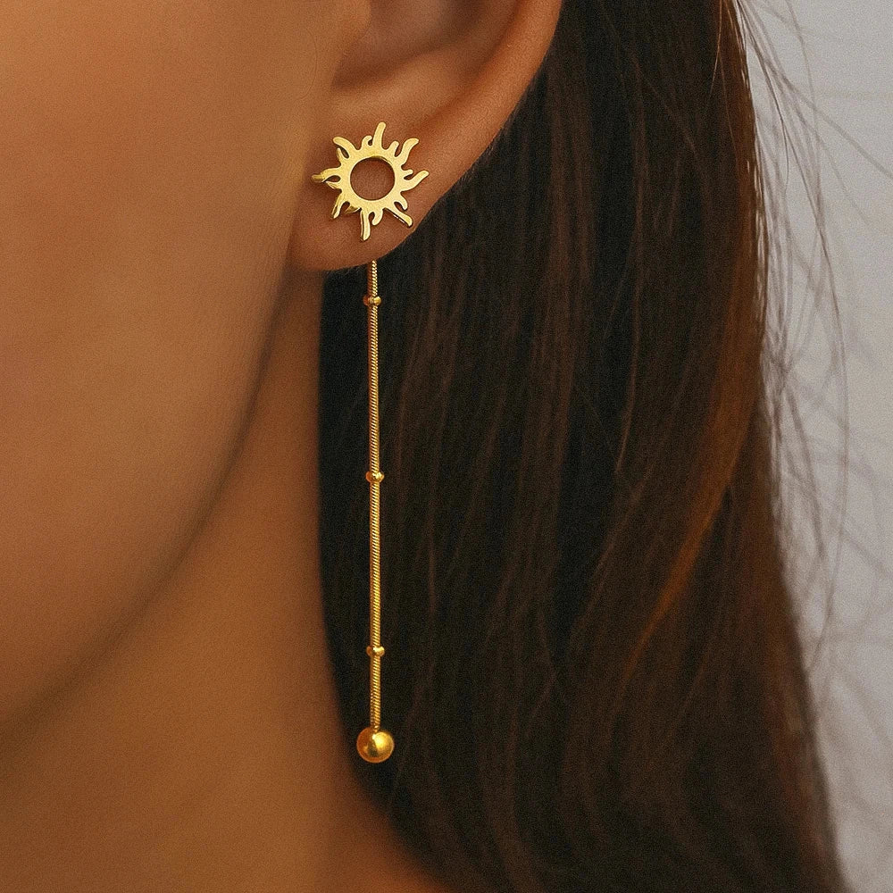 Boucles d'Oreilles Clou Pendantes Soleil or