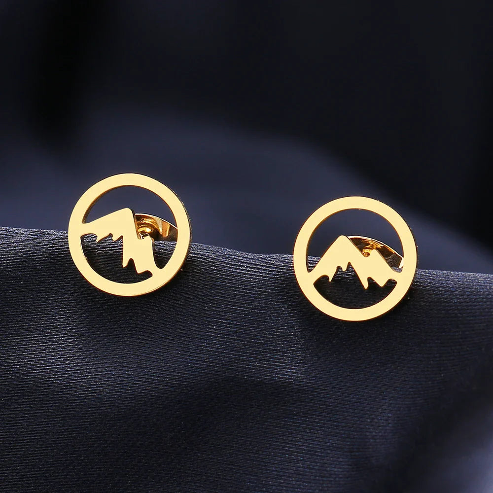 Boucles d'Oreilles Clou Rondes Montagnes pour Femme ou Homme or