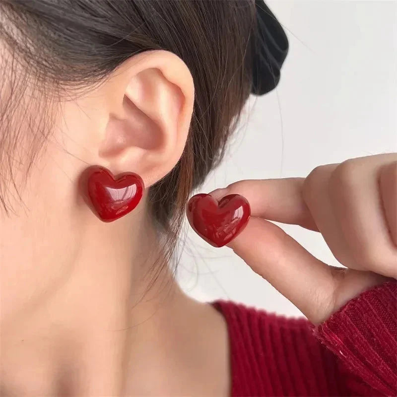 Boucles d'Oreilles Coeur Clous Femme rouge