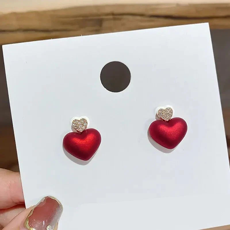 Boucles d'Oreilles Coeur de Noël Rouges