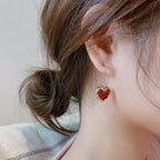 Boucles d'Oreilles Cœur Rouge pour Femme