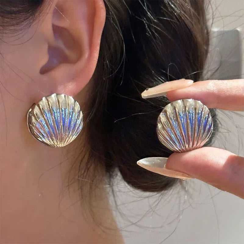Boucles d'Oreilles Coquilles Saint-Jacques Coquillage argent