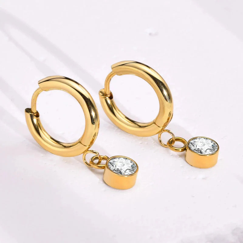 Boucles d'Oreilles Créoles avec Zircon Pierre de Naissance