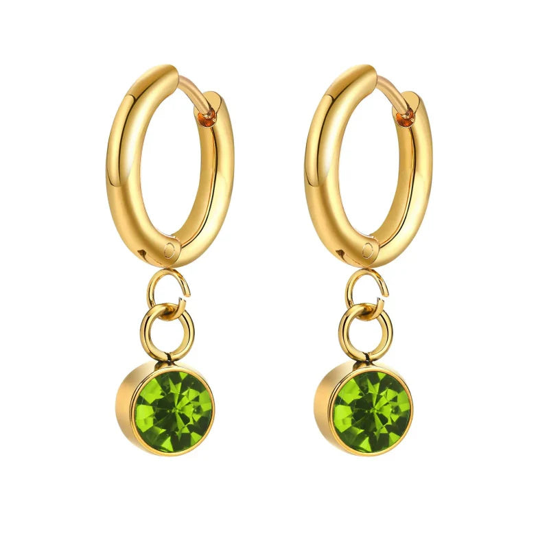 Boucles d'Oreilles Créoles avec Zircon Pierre de Naissance
