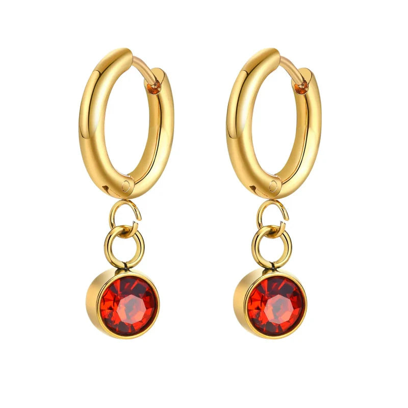 Boucles d'Oreilles Créoles avec Zircon Pierre de Naissance