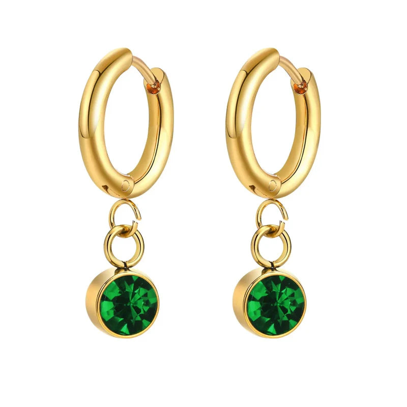 Boucles d'Oreilles Créoles avec Zircon Pierre de Naissance