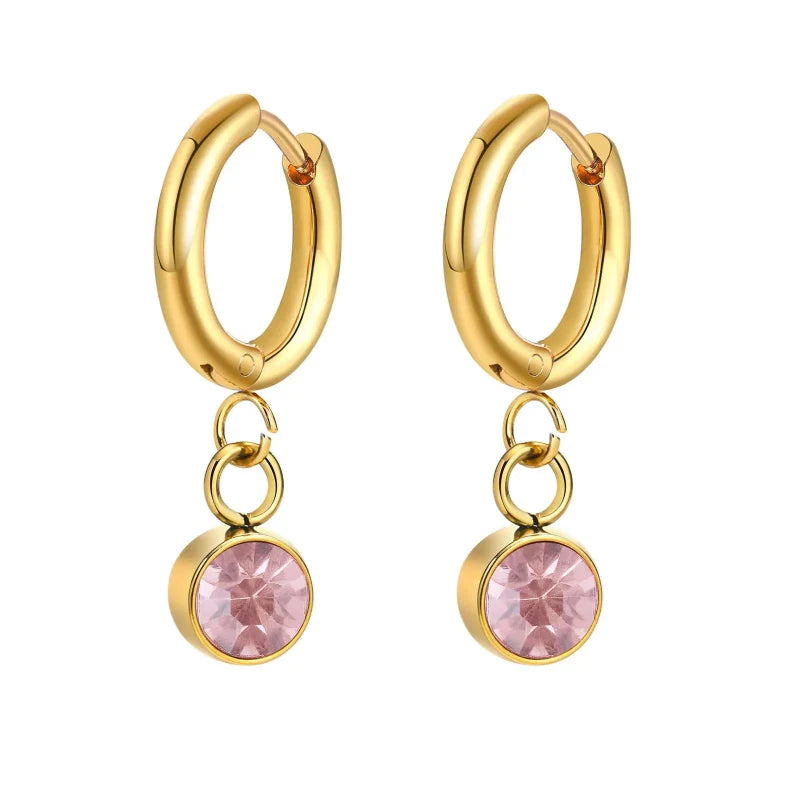 Boucles d'Oreilles Créoles avec Zircon Pierre de Naissance