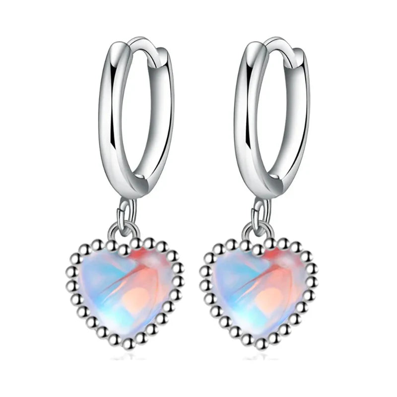 Boucles d'Oreilles Créoles Coeur Pierre de Lune