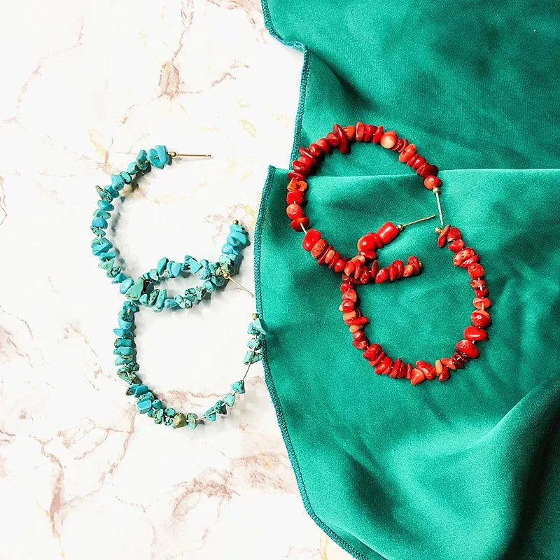 Boucles d'Oreilles Créoles Corail vert