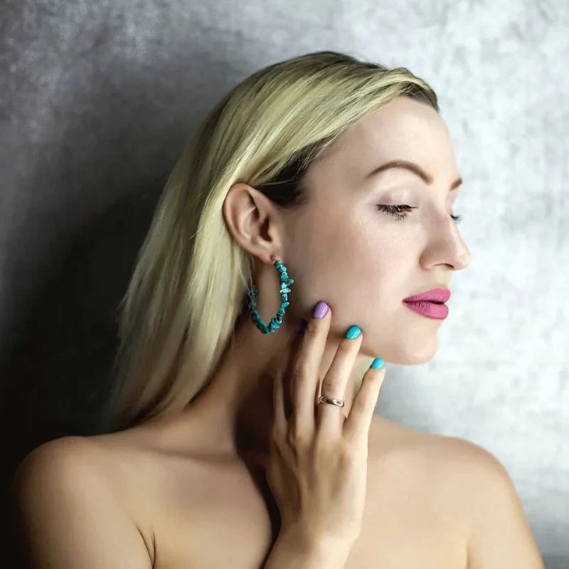 Boucles d'Oreilles Créoles Corail bleu