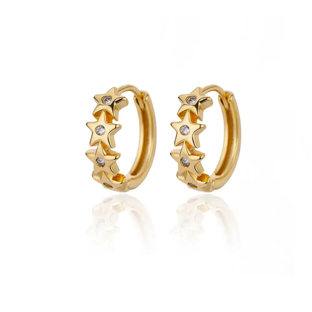 Boucles d'Oreilles Créoles Etoiles avec Zircon or