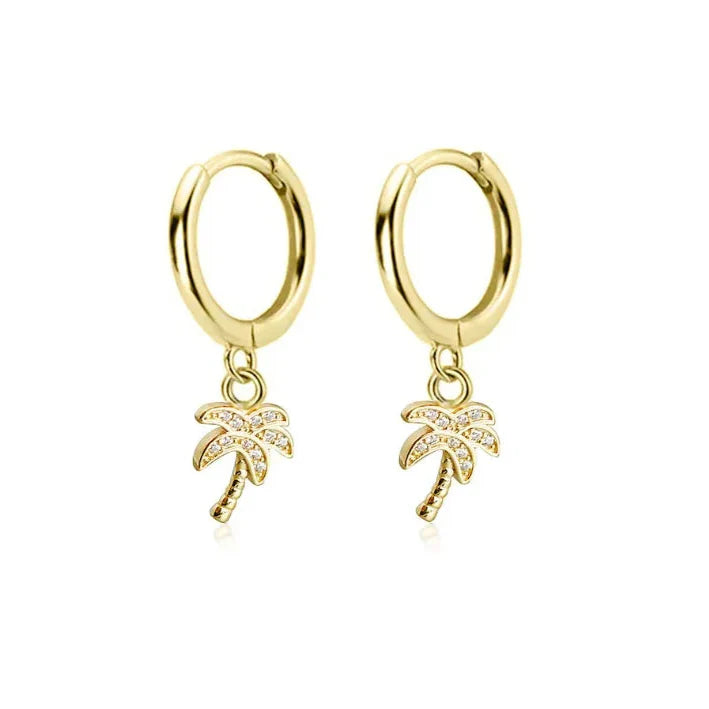 Boucles d'Oreilles Créoles Palmier avec Zircon or