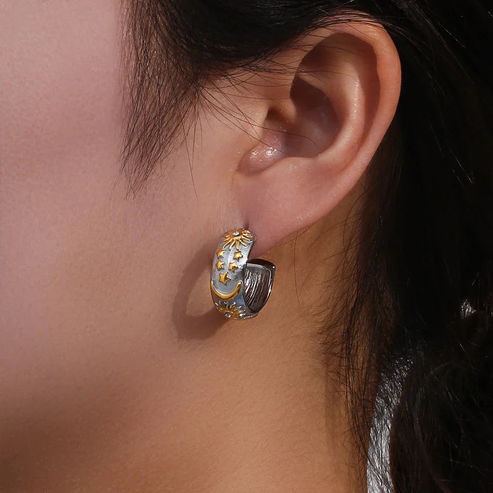 Boucles d'Oreilles Créoles Rétros Soleil argent