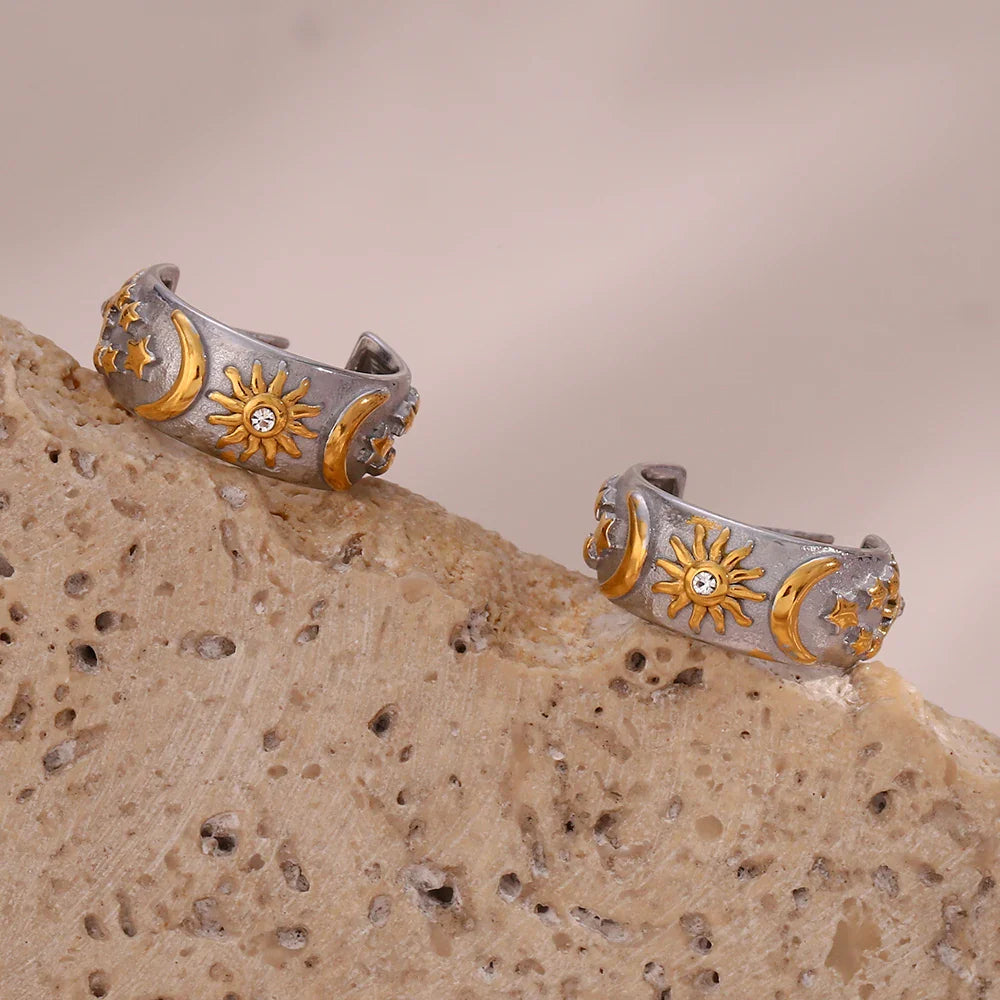 Boucles d'Oreilles Créoles Rétros Soleil argent