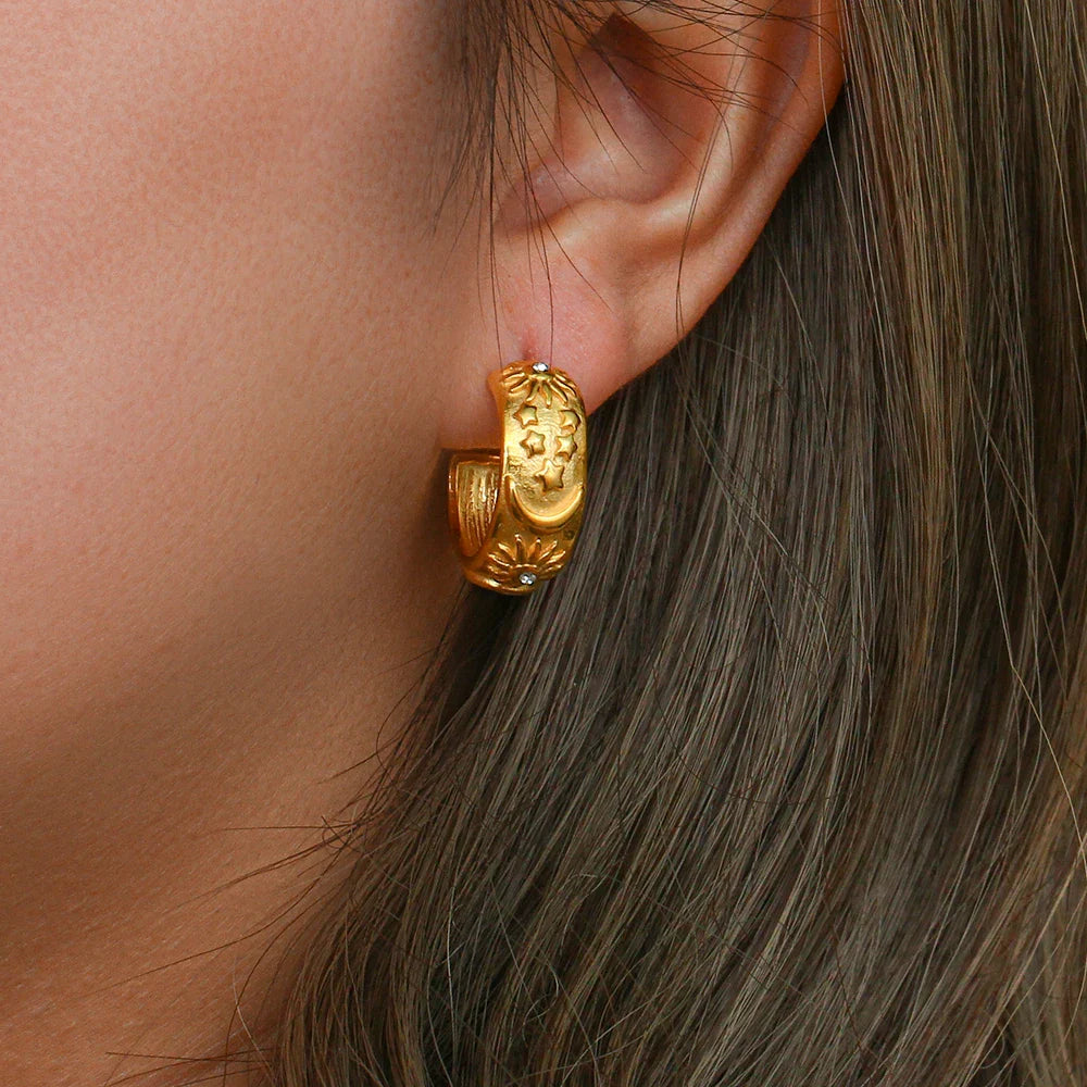 Boucles d'Oreilles Créoles Rétros Soleil or