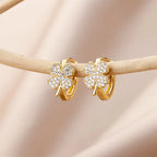 Boucles d'Oreilles Créoles Trèfle à 4 Feuilles en Zircon