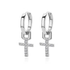 Boucles D'Oreilles Croix Femme Créoles argent