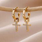 Boucles D'Oreilles Croix Femme Créoles or