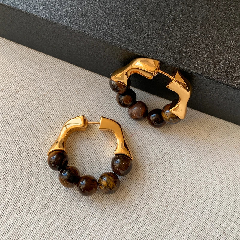 Boucles d'Oreilles Femme Créoles Oeil de Tigre