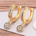 Boucles D'Oreilles Mauvais Oeil Bleu Zircon Style Bohème Rondes