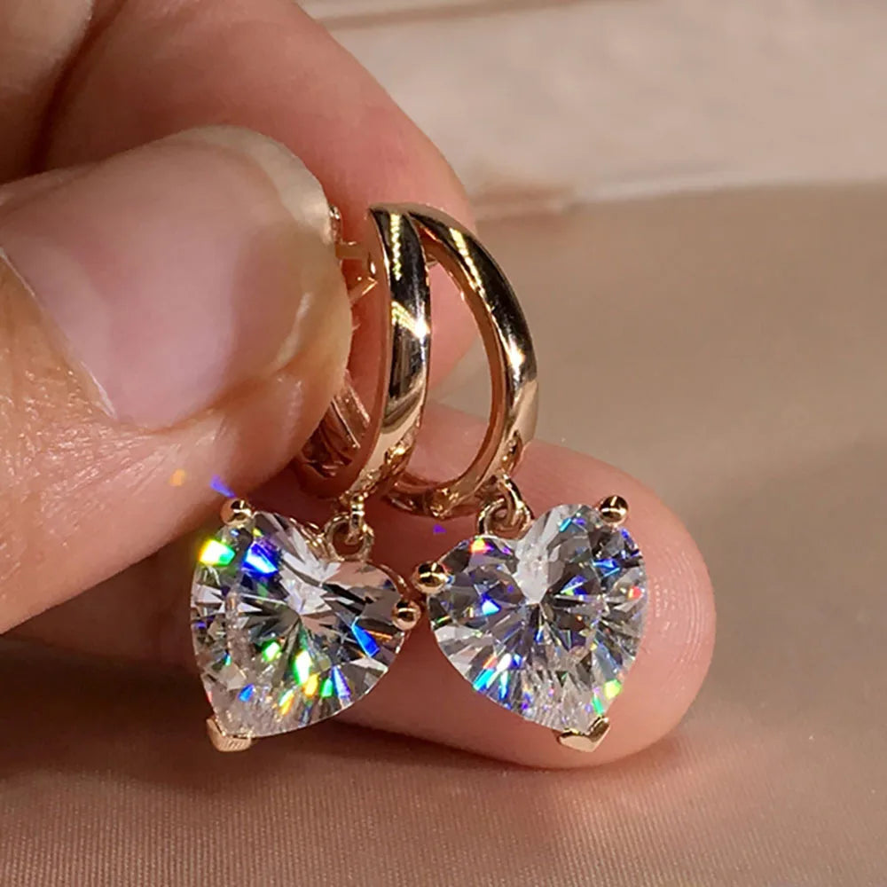 Boucles d'Oreilles Pendantes avec Coeur en Zircon