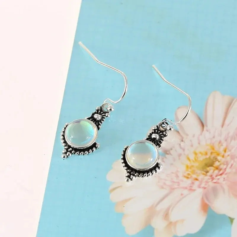 Boucles d'Oreilles Pendantes avec Pierre de Lune