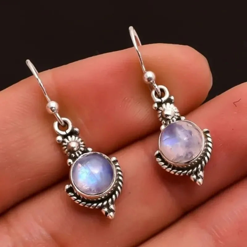 Boucles d'Oreilles Pendantes avec Pierre de Lune