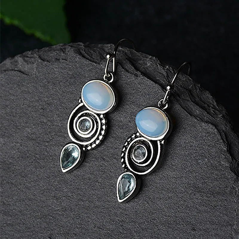 Boucles d'Oreilles Pendantes avec Zircon Pierre de Lune