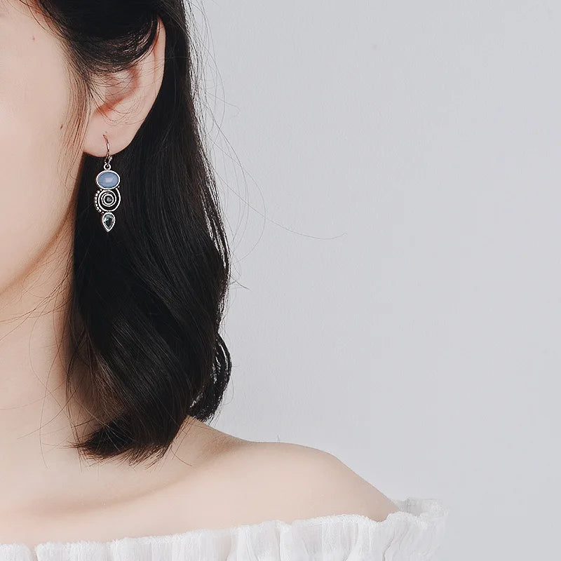Boucles d'Oreilles Pendantes avec Zircon Pierre de Lune