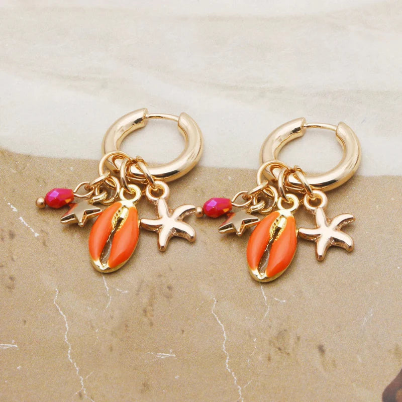 Boucles d'Oreilles Pendantes Coquillage Cauri 