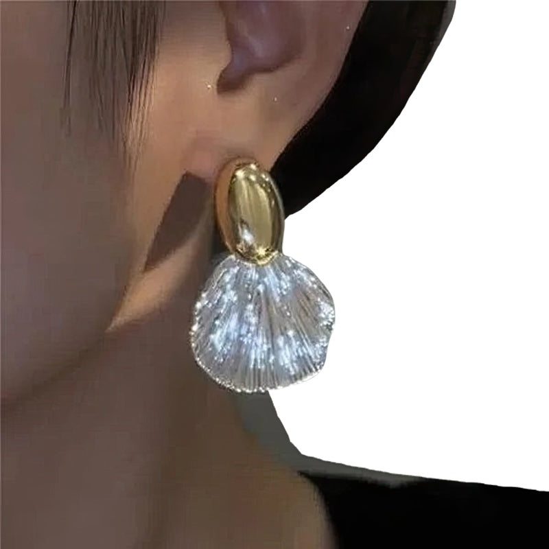 Boucles d'Oreilles Pendantes Coquillage en Forme de Coquilles Saint-Jacques