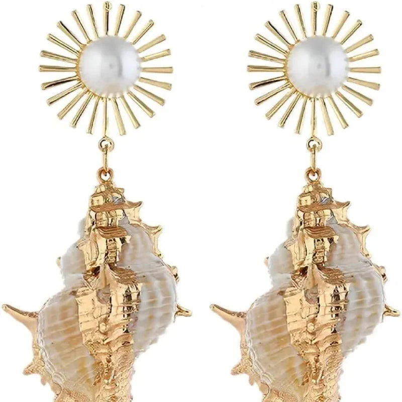 Boucles d'Oreilles Pendantes Coquillage Conque
