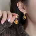 Boucles d'Oreilles Pendantes de Protection Femme Oeil de Tigre