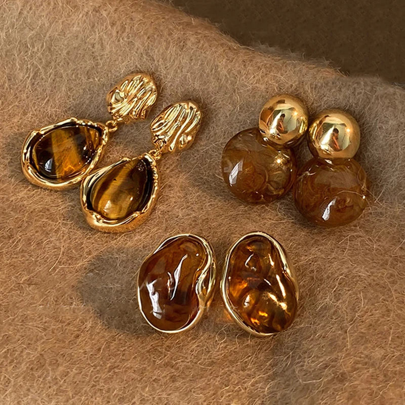 Boucles d'Oreilles Pendantes de Protection Oeil de Tigre