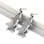 Boucles d'oreilles pendantes en forme de requin gris