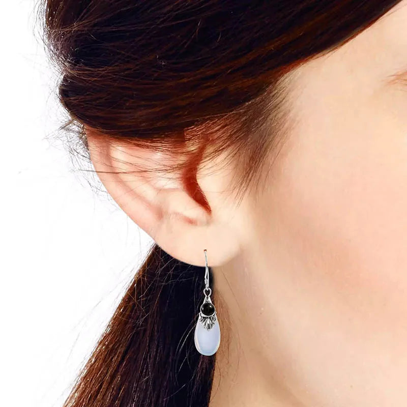 Boucles d'Oreilles Pendantes et Zircon Pierre de Lune 2