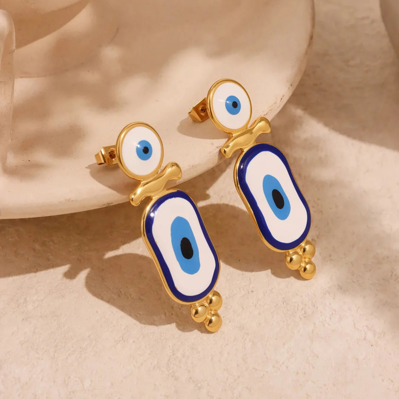 Boucles d'Oreilles Pendantes Ethniques Oeil Bleu or