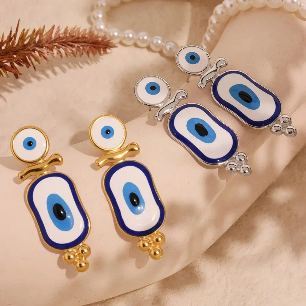 Boucles d'Oreilles Pendantes Ethniques Oeil Bleu