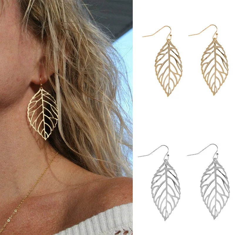 Boucles d'Oreilles Pendantes Feuilles de Laurier