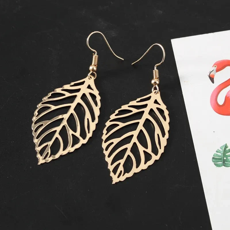 Boucles d'Oreilles Pendantes Feuilles de Laurier or