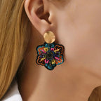 Boucles d'Oreilles Pendantes Fleur Colorée