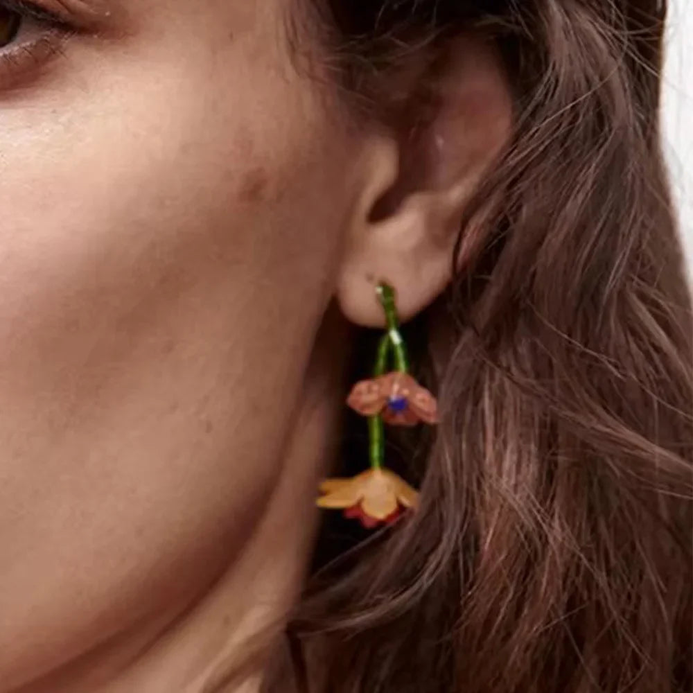 Boucles d'Oreilles Pendantes Fleur Style Bohême