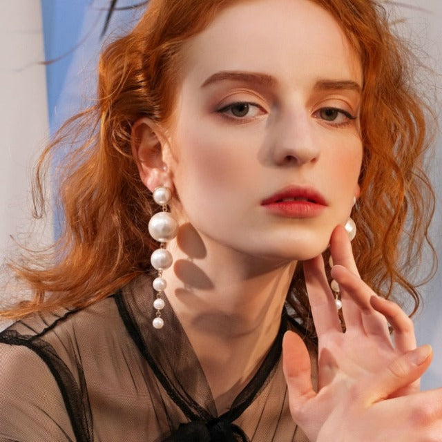 Boucles d'Oreilles Pendantes Perles Nacrées