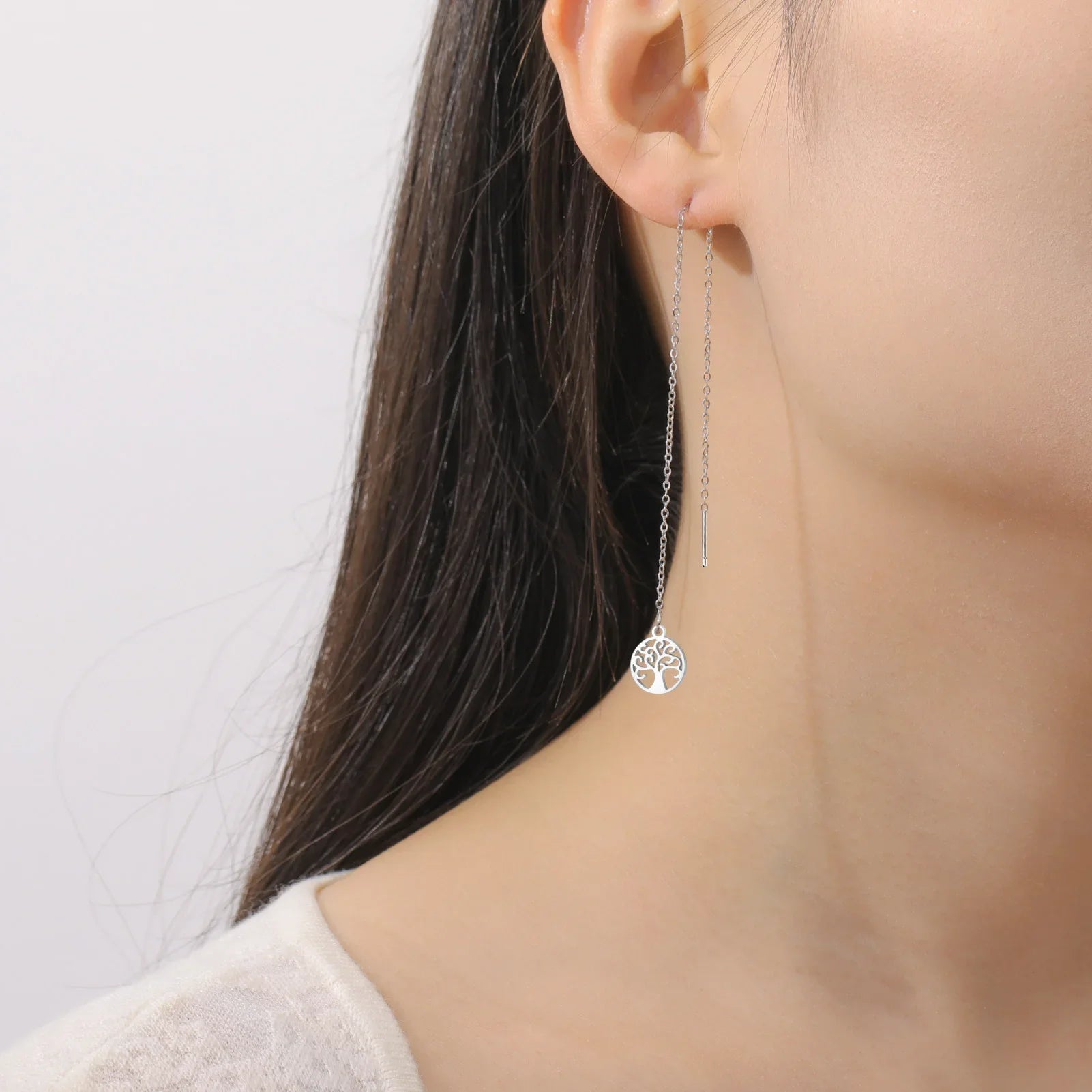 Boucles d'Oreilles Pendantes Pour Femme Arbre de Vie argent