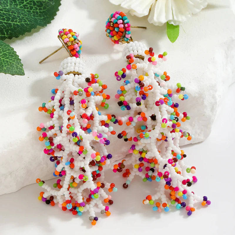 Boucles d'Oreilles Pendantes Style Bohême Corail
