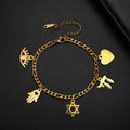 Bracelet ajustable avec pendentifs de protection juive or