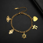 Bracelet ajustable avec pendentifs de protection juive or